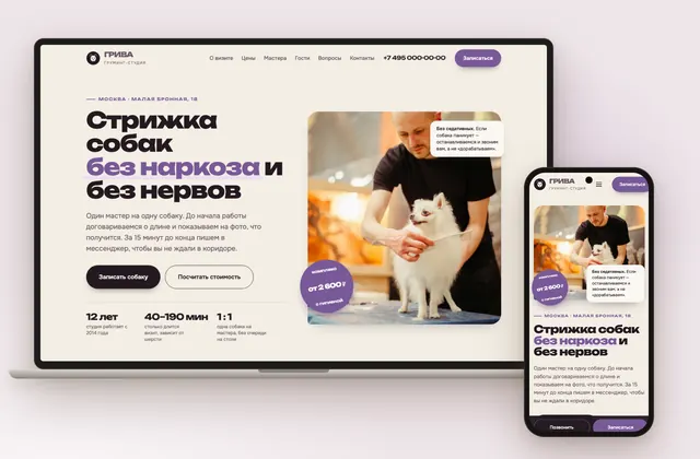 Готовый сайт «ГРИВА», ниша: Груминг